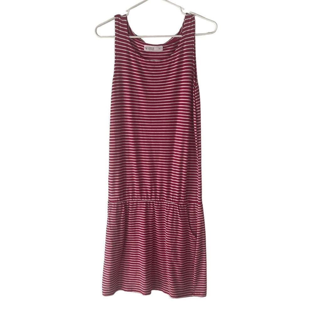 Carve Designs Women's Size XS Red Striped T Shirt Pockets Midi Dress